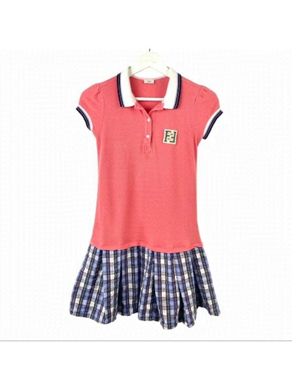 FENDI Pink And Blue Check FF Polo Dress Size 10 - Picture 2 of 10